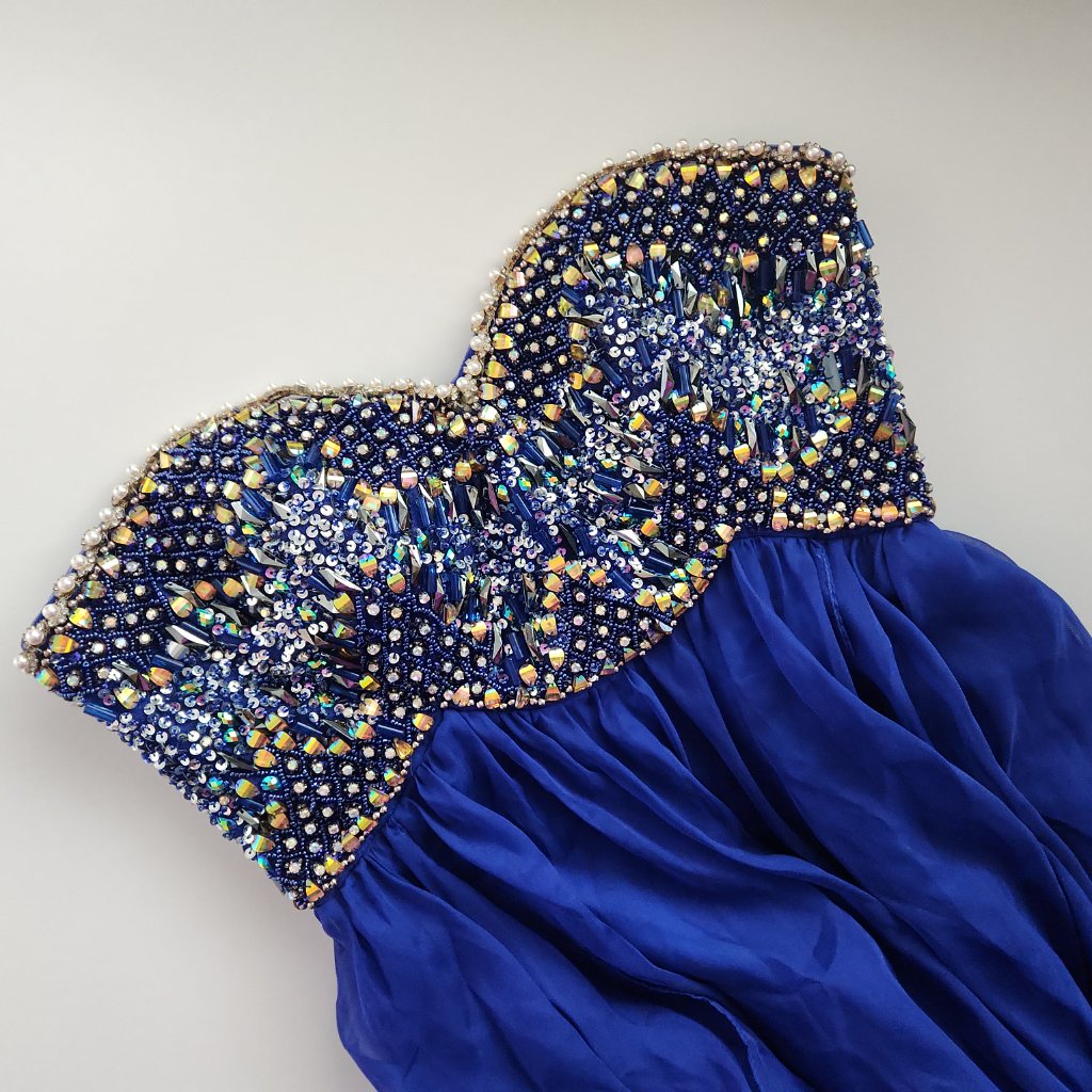Jovani Dress Royal Blue Strapless Jeweled Fitted Bodice Maxi Prom Pageant Gown 6